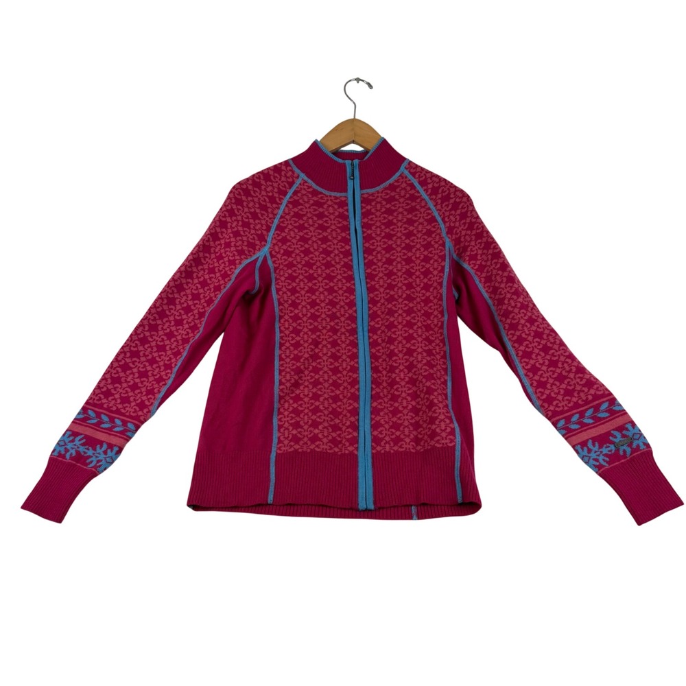 Cabelas Womens Pink Fair Isle Full Zip Mock Neck Knit Sweater Jacket Medium‎